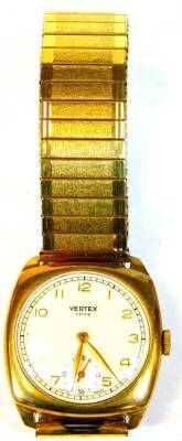 A gentleman's Vertex wristwatch, with 2cm diameter Arabic dial with subsidiary Arabic second hand and elasticated bracelet, with an associated Garrard & Co box.