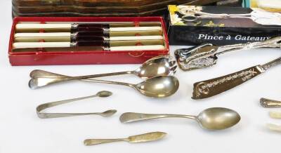 A canteen of silver plated cutlery, Onslow type to include serving spoon, 22cm high, etc., settings for six, a further part canteen of silver plated cutlery, various other flatware, cased knives, serpentine canteen, etc. (a quantity) - 5