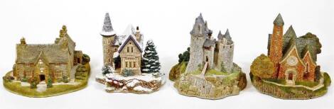 Various Lilliput Lane groups, to include St Patrick's Church 470, Sulgrave Manor, Highland Lodge and Castell Coch. (4, boxed with some paperwork)