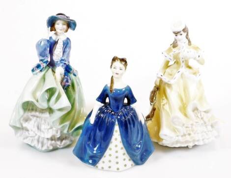 Various Royal Doulton and Coalport figures, to include Top O' The Hill, HN1832, printed marks beneath, 20cm high, etc. (3)