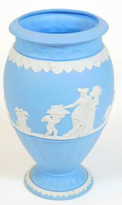 A 20thC Wedgwood Jasperware vase, of inverted shouldered form raised with classical figures on a circular foot, impressed marks beneath, 20cm high. - 2