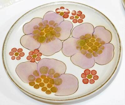 A Denby floral pattern part dinner service, to include serving dish, 38cm wide, teapot, open vegetable dishes, coffee pot, cups, saucers, plates, butter dish, cruet, side plates, dishes, bowls, etc. printed marks beneath. (a quantity) - 2