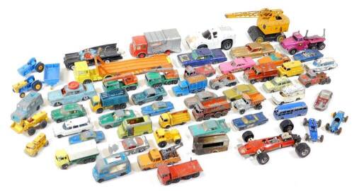 Various die cast vehicles, Corgi Batmobile, other vehicles, Lesney refuse truck, 5cm high, Tonka, various others, crane, etc., Husky, unboxed. (a quantity, playworn)