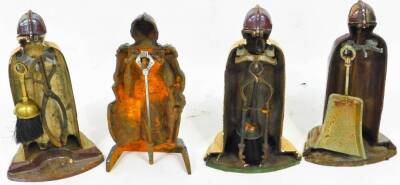 Various cast metal knight companion set stands, each lustre finish with removable helmets, 39cm high, a small quantity of various fireside tools, etc. (a quantity) - 3