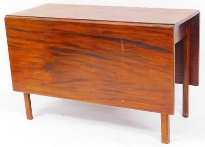 A 19thC mahogany drop leaf table, on square legs with plain leaves, when closed 71cm high, 112cm wide, 50cm deep.