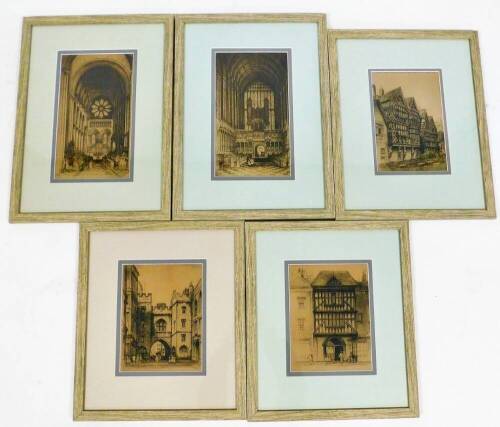 An early 20thC school, St. Johns Gate Clerkenwell, Christchurch Oxford, engravings, 31cm x 17cm, etc. (5)