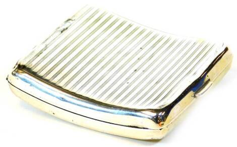 A George V silver cigarette case, partially engine turned with thumb mould opening and a strap interior, Birmingham 1923, 8cm wide, 3.2oz.