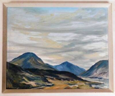 R Barraud (fl. 1963). Mountain landscape, Gable From Wastwater, oil on board, label to the back, 30cm x 36cm. - 2