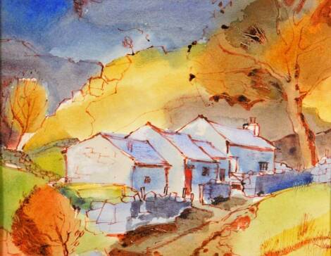 Judith May (fl. 1976). Farmhouse before trees and mountains, watercolour, signed and dated, 24cm x 27cm.