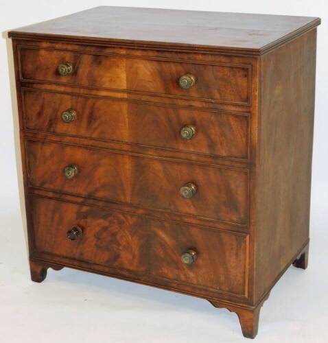 An early 19thC mahogany chest commode, with hinged centre, vacant interior on stylized splayed feet, 72cm high, 68cm wide, 45cm deep.