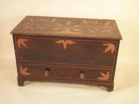 A mid 19thC painted pine mule chest