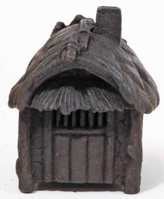 A Japanese iron koro and cover, shaped as a thatched hut, with vine growing up one side, Taisho period, 7cm high. - 3