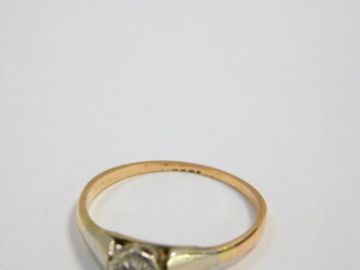 A rose cut diamond solitaire ring, set in yellow and white metal, approximately 0.3cts, size N, 1.7g. - 2