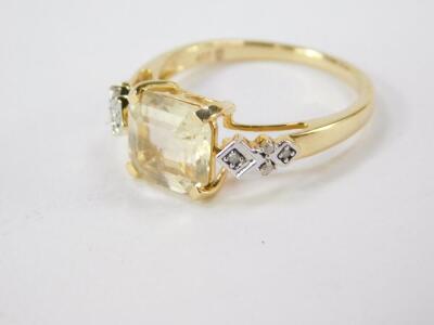 A 9ct gold serenite and diamond ring, the octagonal claw set serenite with diamond set shoulders, serenite 2.08cts, size L/M, 1.95g gold. - 2