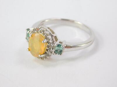 A silver Ethiopian opal Orissa Alexandrite and white topaz ring, size N/O, with certificate. - 2