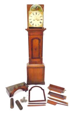 Thomas Pearce of Bourne. A Georgian oak and mahogany cross banded longcase clock, the enamel break arch dial painted with a goat drawn carriage, containing a gentleman and lady, dial bearing Roman numerals, two train eight day movement, with bell strike, - 2