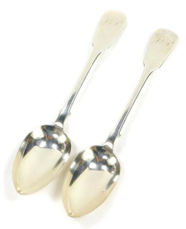 A pair of Victorian silver tablespoons, monogram engraved Charles Boyton II, London 1863, 4.43oz.