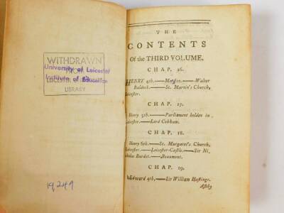 Throsby (John). The Memoirs of The Town and County of Leicester, with map and numerous plates, published 1777, rebound with half leather and marbled boards, with gilt tooled spines, Ex Libris Drusilla Armitage. - 5