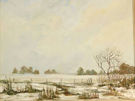 Hutton (British, 20thC). Winter landscape, oil on canvas, signed, 43cm high, 53.5cm wide.