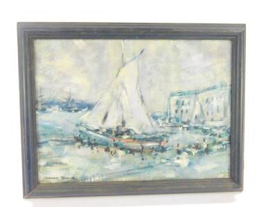 Continental School (20thC). Toulon Harbour, oil on board, titled, signed indistinctly, 28.5cm high, 39cm wide. - 2