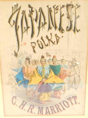 Three Victorian coloured lithographic music covers, comprising Little Bo Peep, quadrille on nursery rhymes by Charles D'albert, Lancers by Dan Godfrey, and Japanese Tolkien by C H R Marriott each 32cm high, 22.5cm wide. - 3