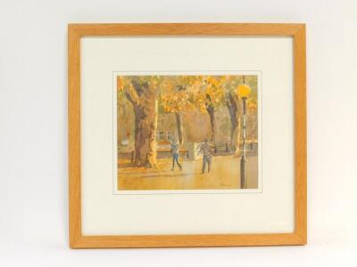 William Thomas (British, 20thC). Figures walking under autumnal trees, watercolour, signed, 20.5cm high, 25cm wide. - 2