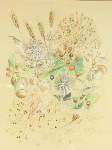 Cedric J Cannon (Scottish, 20thC). Potpurri, pastel, attributed verso, scratched signed, 61cm high, 46.5cm wide.