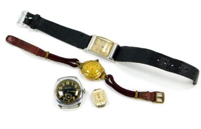 A Bentina gentleman's steel cased wristwatch, a Rotary tank wristwatch, lady's Rotary watch movement and a gold plated wristwatch. (4)