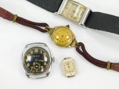 A Bentina gentleman's steel cased wristwatch, a Rotary tank wristwatch, lady's Rotary watch movement and a gold plated wristwatch. (4) - 2