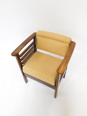 A Utico oak music chair, with sliding overstuffed seat and back. - 2