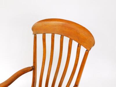 A Victorian oak and elm lath back kitchen chair, raised on turned legs united by an H frame stretcher. - 2