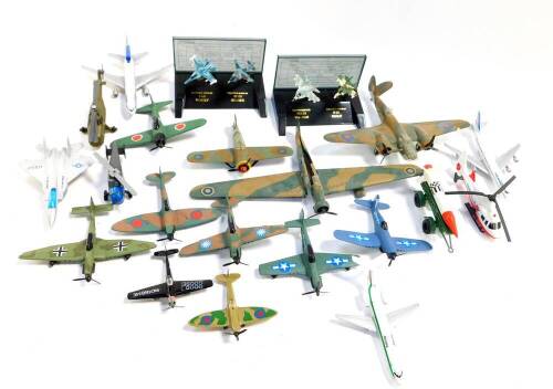 Die cast and plastic models of military and commercial aircraft, helicopters, etc., some with boxes. (quantity)