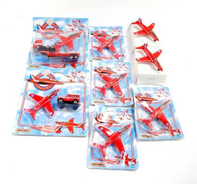 A Matchbox die cast The Red Arrows Squadron Headquarters MC-160, further set MC-24, Aeroplane and Land Rover SB822, Aeroplane and Royal Air Force Transport CY108, and six Red Arrows planes SV-37. (10)