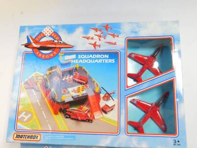 A Matchbox die cast The Red Arrows Squadron Headquarters MC-160, further set MC-24, Aeroplane and Land Rover SB822, Aeroplane and Royal Air Force Transport CY108, and six Red Arrows planes SV-37. (10) - 5