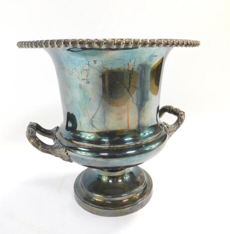 A Barker Bros silver plated wine cooler, of twin handled campana form, 23cm high.