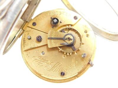 A gentleman's silver cased pocket watch, open faced, key wind, circular enamel dial bearing Roman numerals, subsidiary seconds dial, named H Samuel, Manchester, 'Accurate', movement no 47416, the case with engine turned decoration, shield reserve, Birming - 3