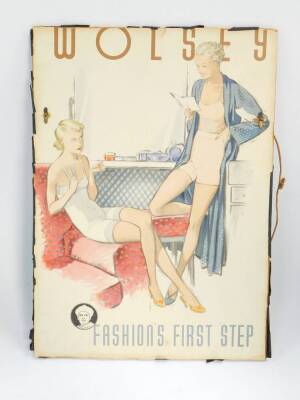 A mid 20thC advertising card for Wolsley, Lady's Underwear, Fashions First Step, 35cm high, 25.5cm wide.