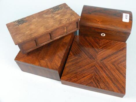 A Victorian rosewood tea chest with a domed top