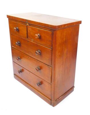 A Victorian mahogany straight fronted chest, of two short over three long drawers, raised on a plinth base, 106cm high, 99.5cm wide, 47cm deep. - 2