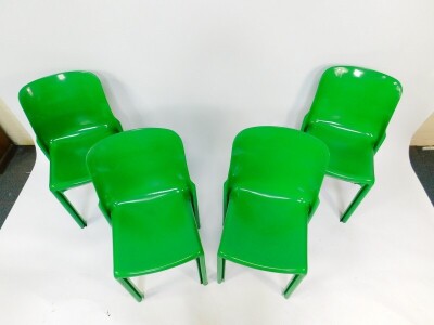 A set of four Vico Magistretti designed green plastic stacking chairs. - 2