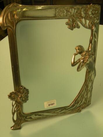 A late 19thC Art Nouveau style silver plated rectangular mirror