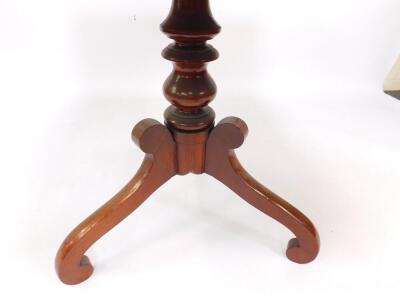 A Victorian mahogany tilt top breakfast table, the curved square top raised on a baluster turned column over three S scroll legs, 74cm high, 92cm wide. - 2