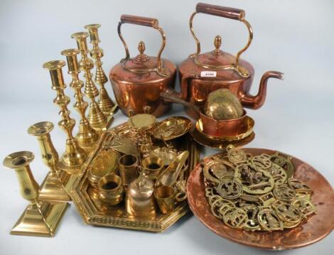 Two Victorian copper and brass kettles