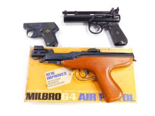 A Milbro G4 air pistol, .177 calibre, boxed, together with a Webley Junior Mk II air pistol and Webley The Sprint .22 starter gun (3).