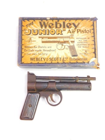 A Webley junior air pistol, circa 1937, .177, serial no. J19004, boxed with catalogue and price list.