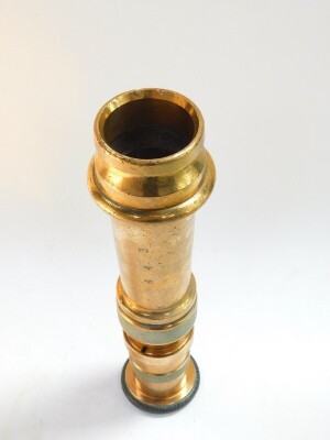 A vintage brass fireman's hose nozzle, serial no. 443, 32.5cm long. - 3