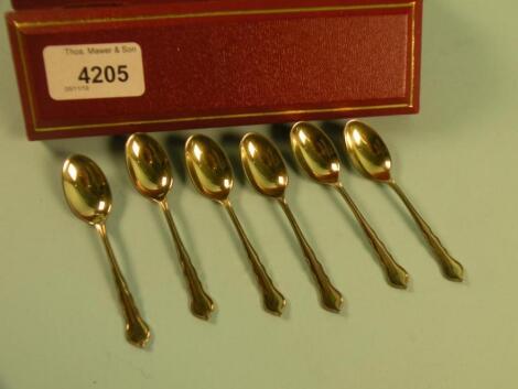 A set of six silver gilt small teaspoons