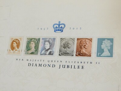 Philately. Mint commemorative sheets, comprising HM Queen Elizabeth II Diamond Jubilee, George V Accession 6th May 1910, The 175th Anniversary of The Penny Black, The Age of The Tudors, and Kew Royal Botanical Gardens. (quantity) - 6