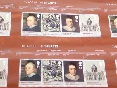 Philately. EII mint commemorative sheets, comprising Post Boxes, The Age of The Stuarts, Robert Burns 250th Anniversary, London 2010 Festival of Stamps, and The Red Arrows. (quantity) - 2