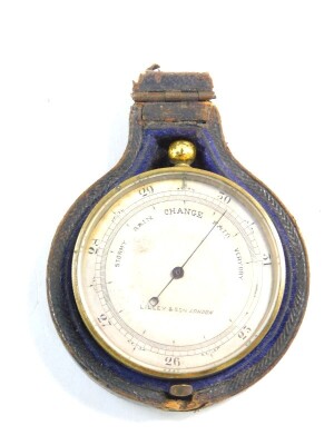 A Lilley & Son late 19thC brass cased pocket barometer, with a silvered dial, 47mm diameter.